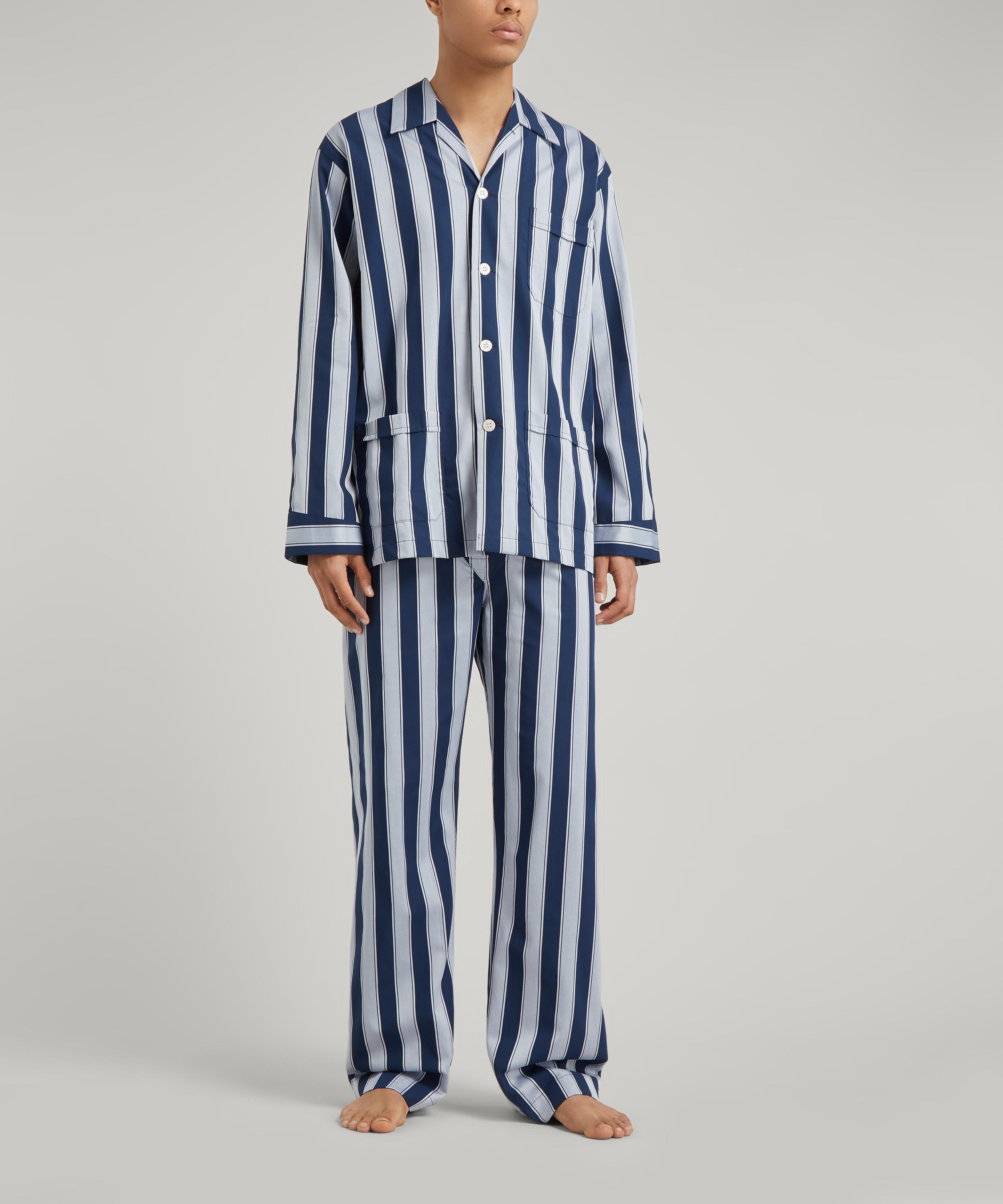 Derek Rose Men's Royal Satin Stripe Classic Fit Pyjama Set Navy